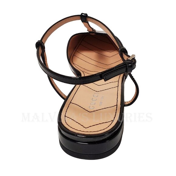 GUCCI SHOES T-STRAP BLACK LEATHER BALLET FLATS w DOUBLE G LOGO sz 39 9 - Picture 11 of 16